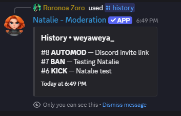 Natalie persistent moderation history command
