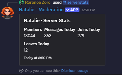 Natalie server statistics command